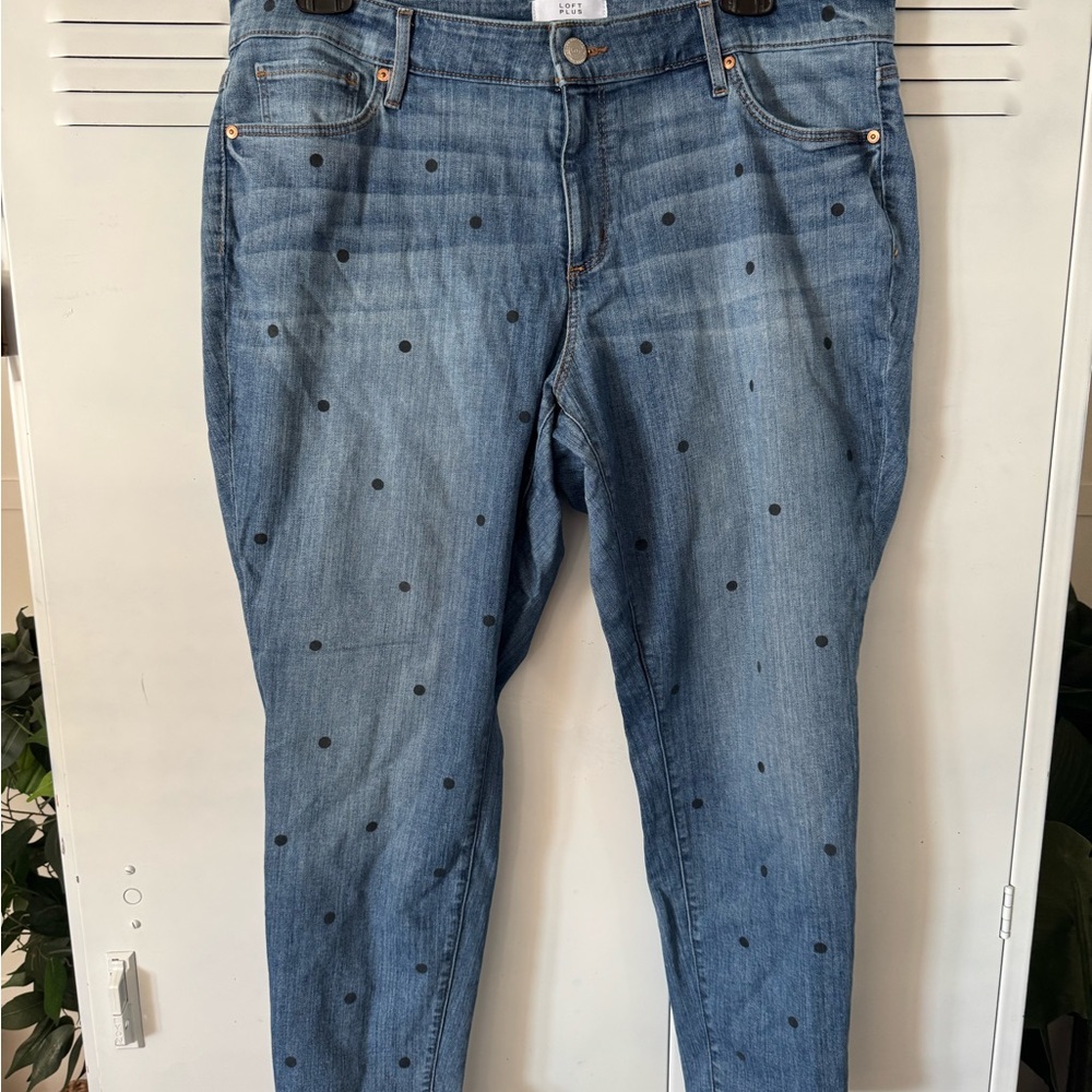 LOFT Blue Jeans with Navy Polka Dots